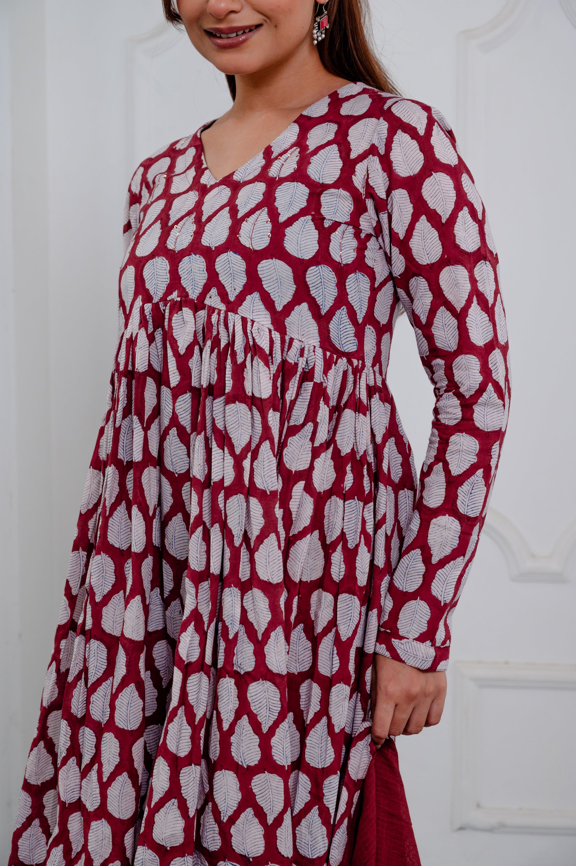 Maroon Cotton Anarkali Suit Set