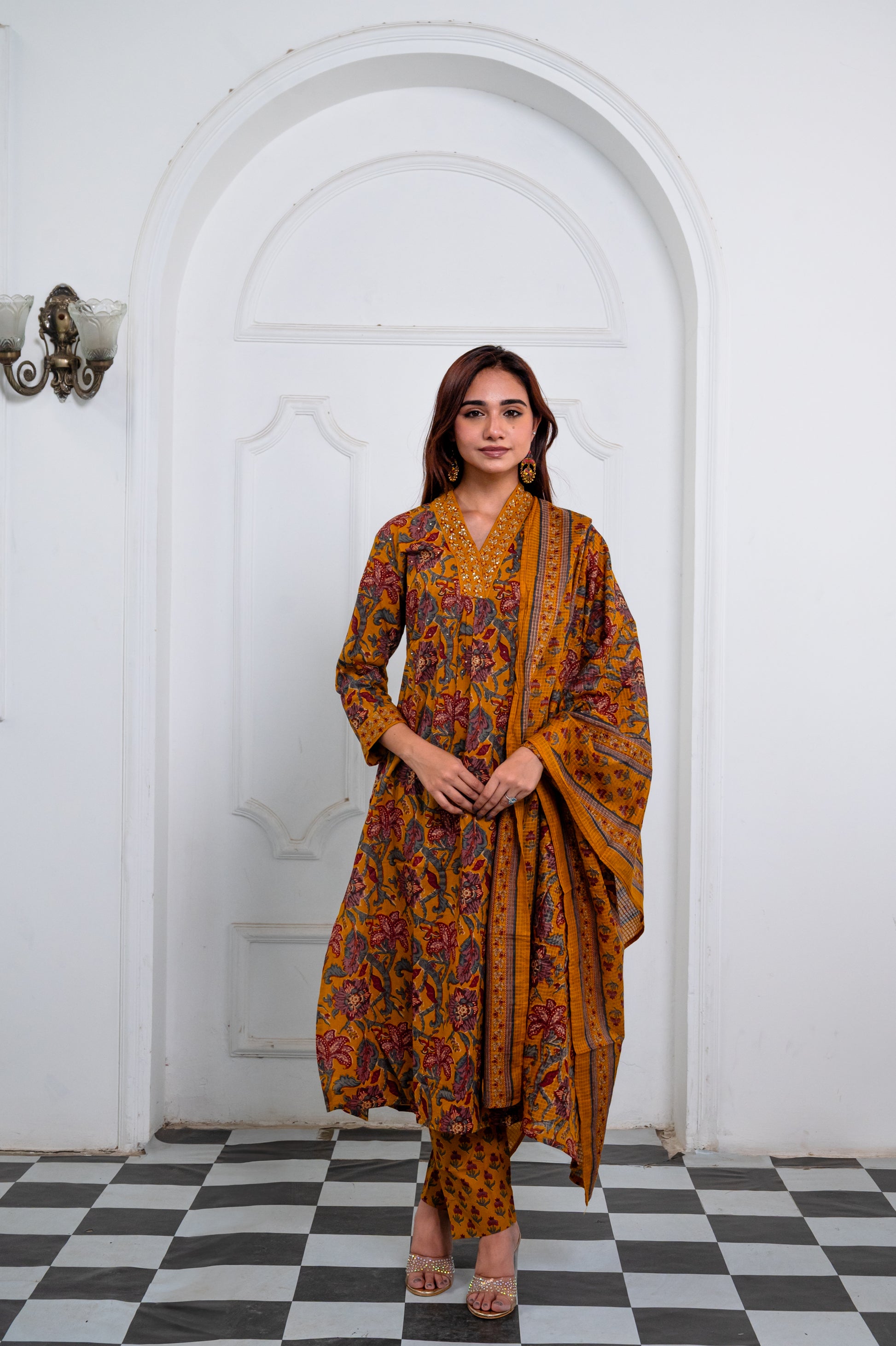 Mustard Yellow Cotton Suit Set