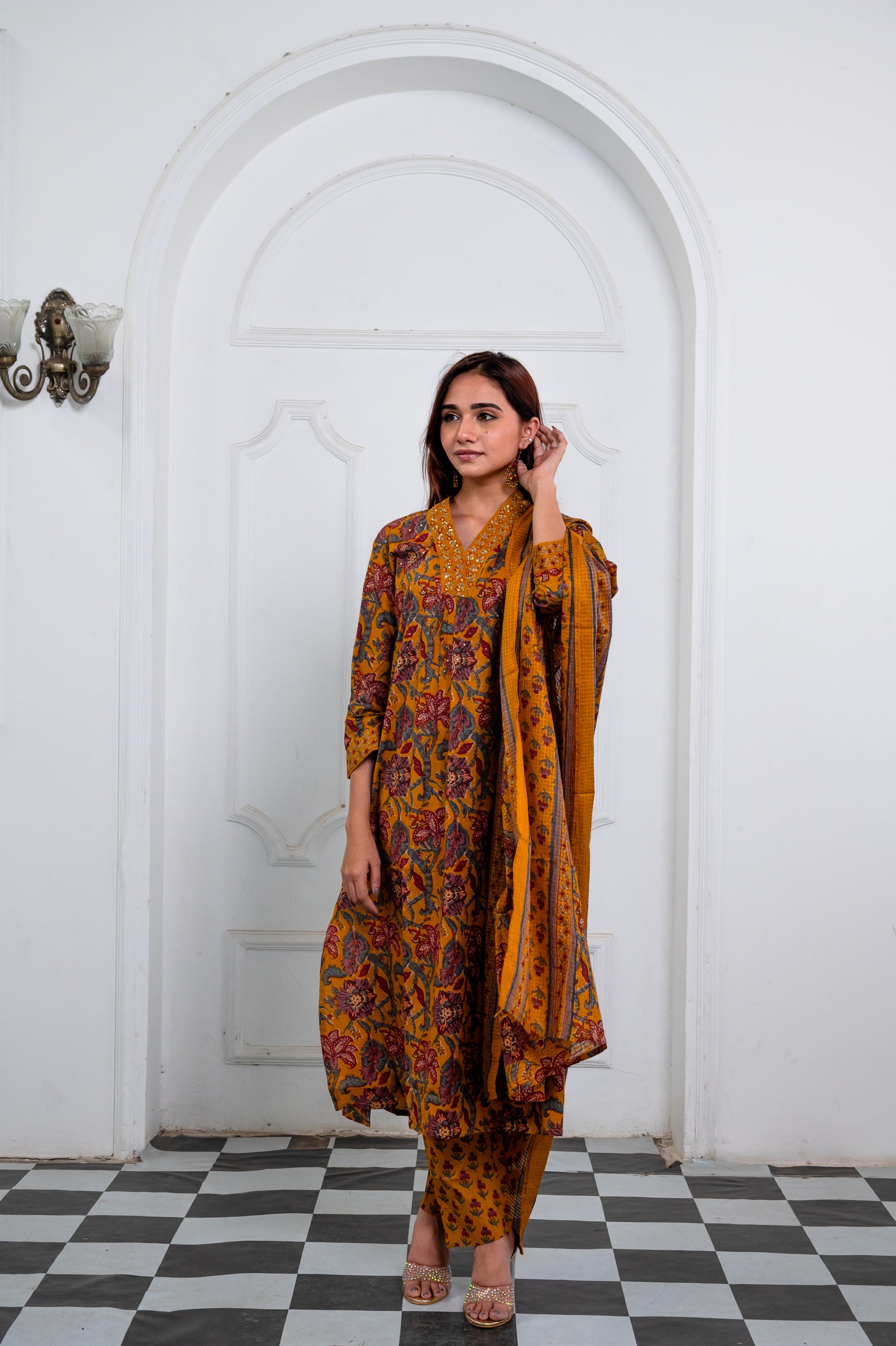 Mustard Yellow Cotton Suit Set
