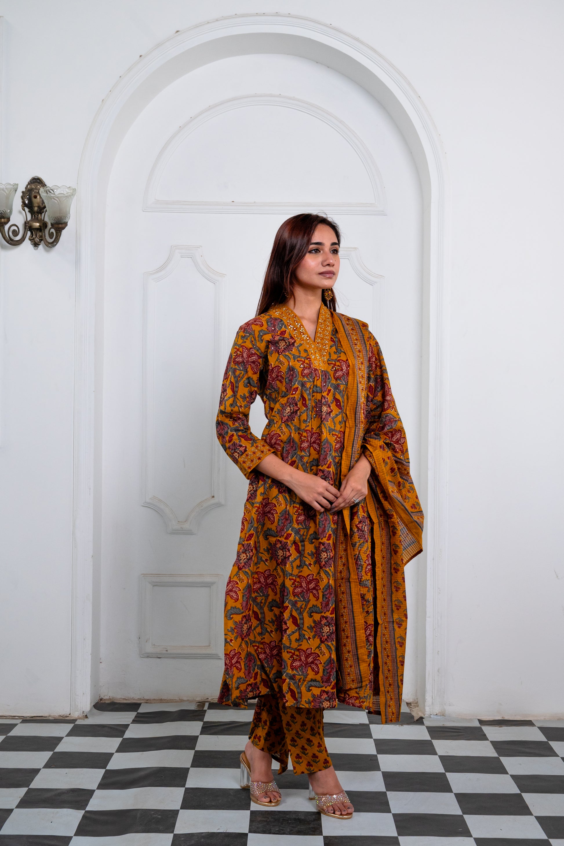 Mustard Yellow Cotton Suit Set