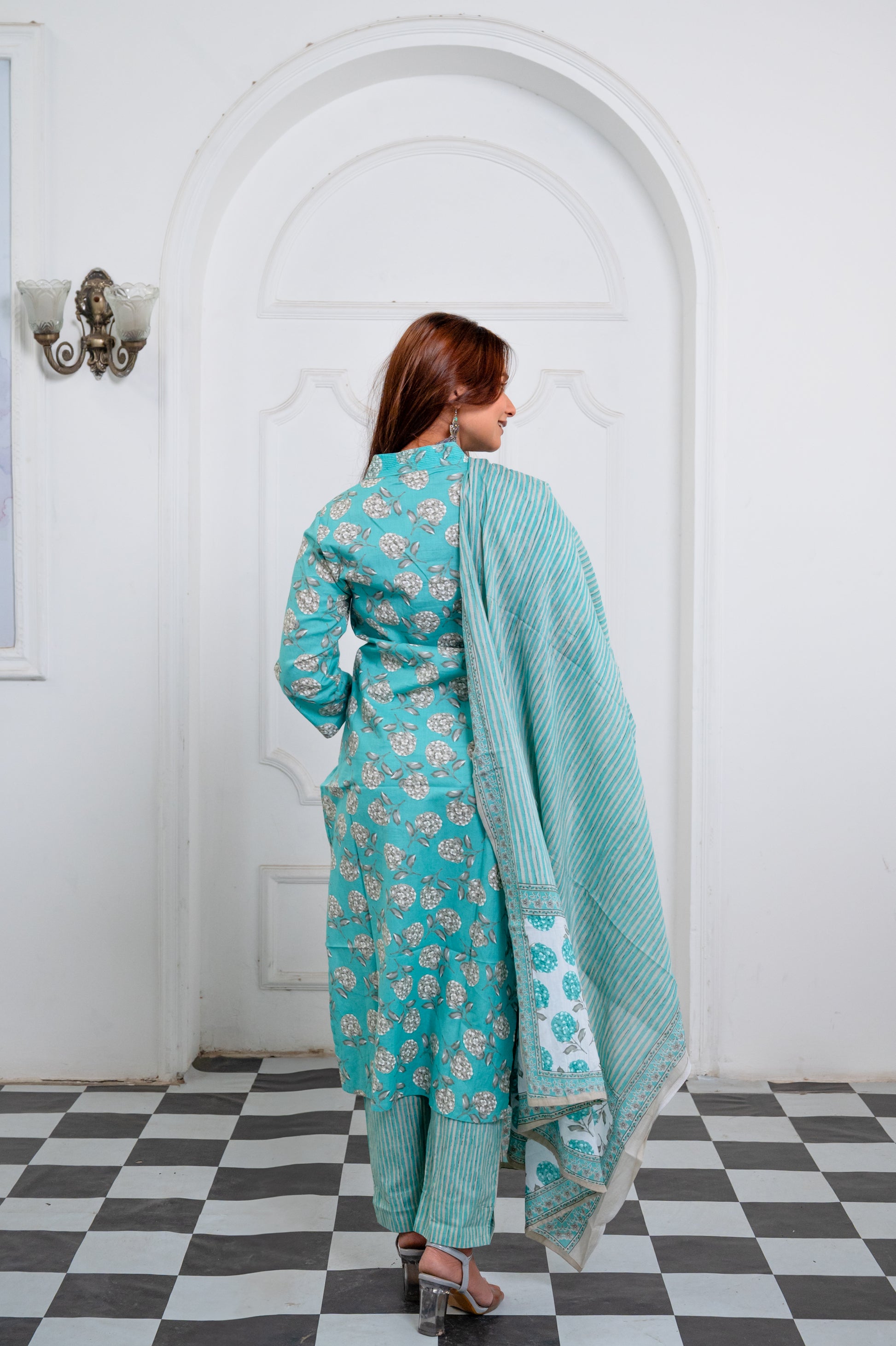 Aqua Blue Cotton Suit Set