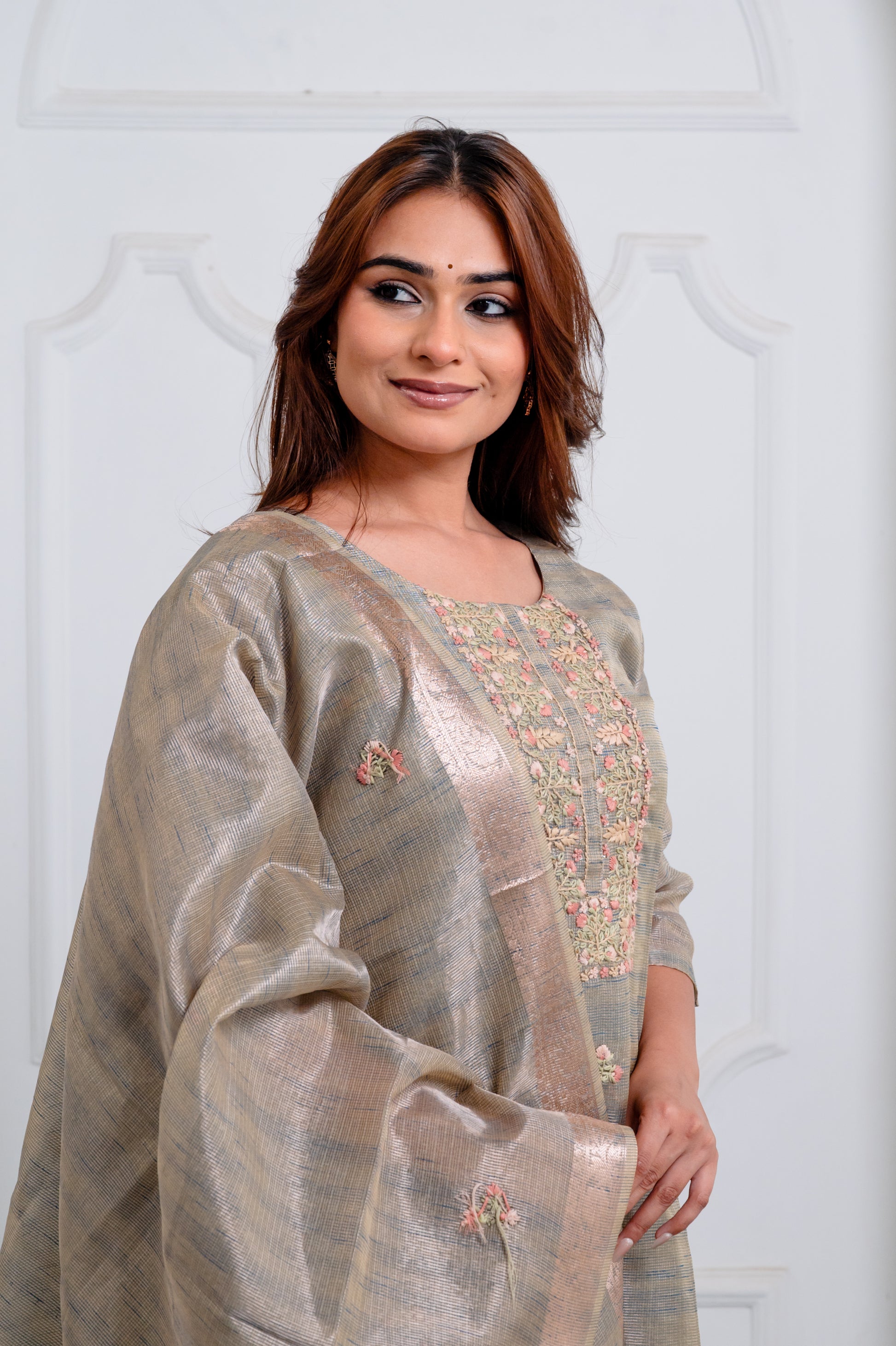 Olive Green Embroidered Suit Set