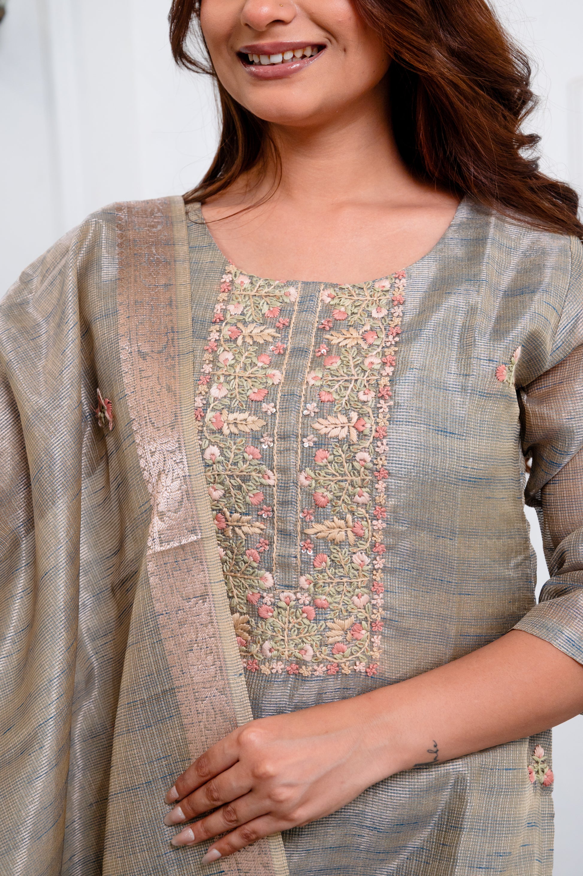 Olive Green Embroidered Suit Set