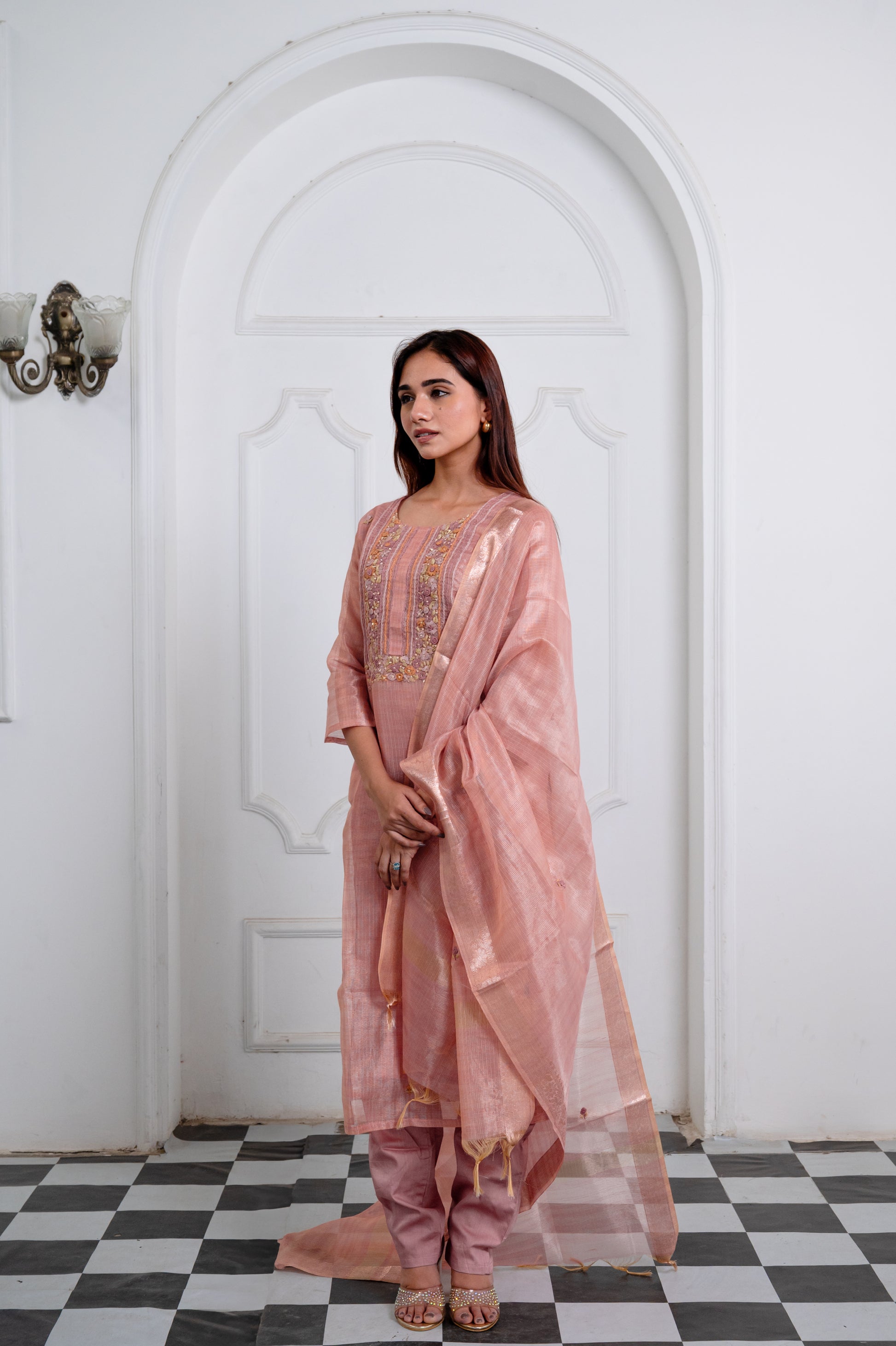Dusty Rose Embroidered Suit Set