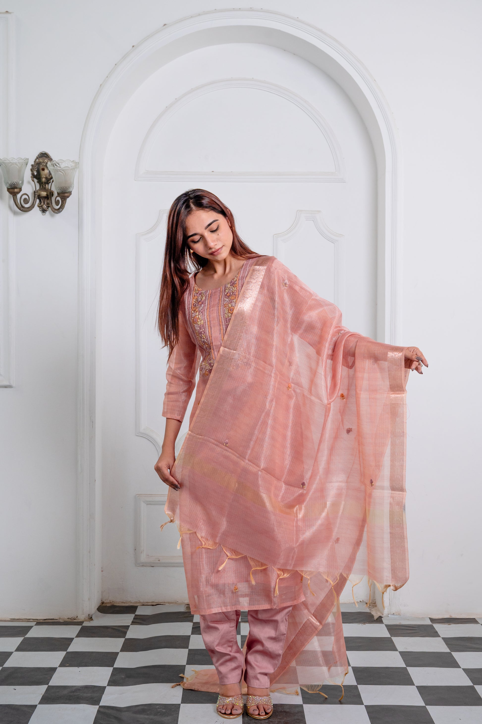 Dusty Rose Embroidered Suit Set
