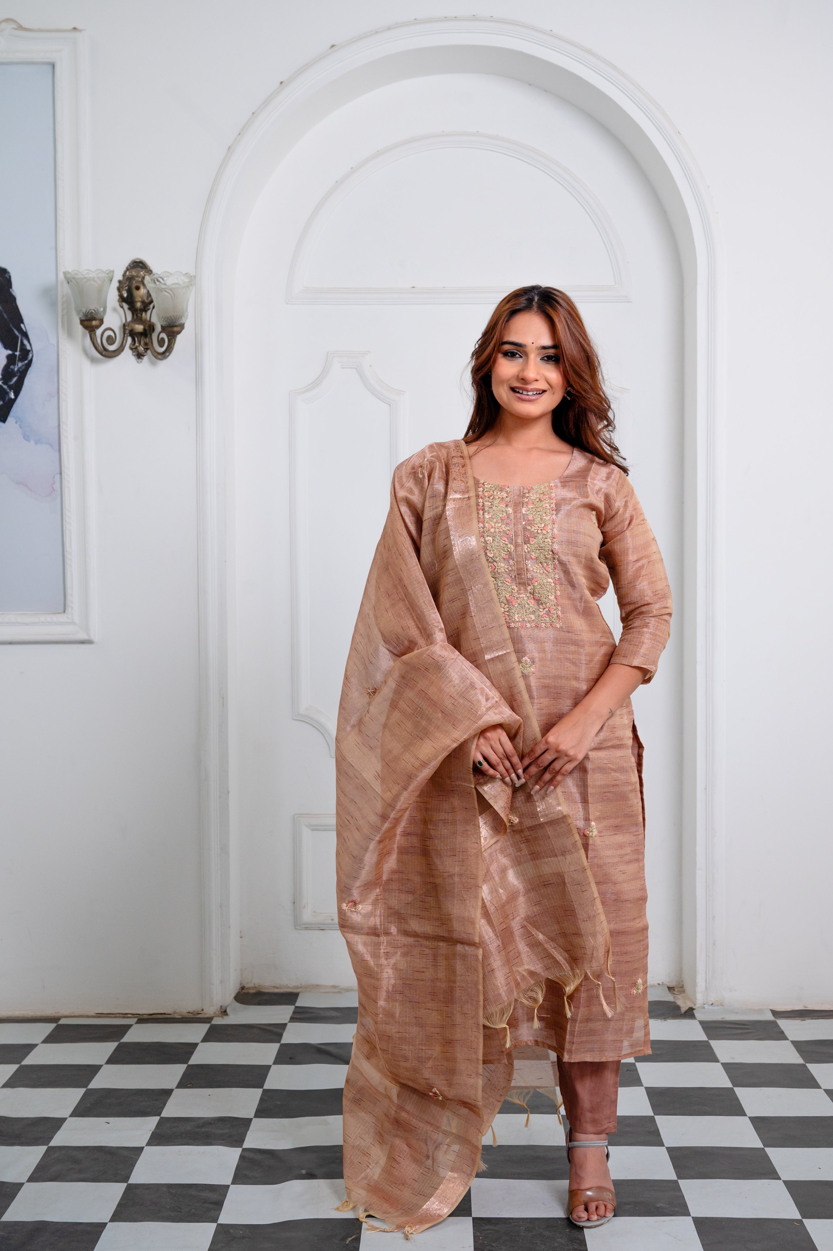 Brown Embroidered Suit Set