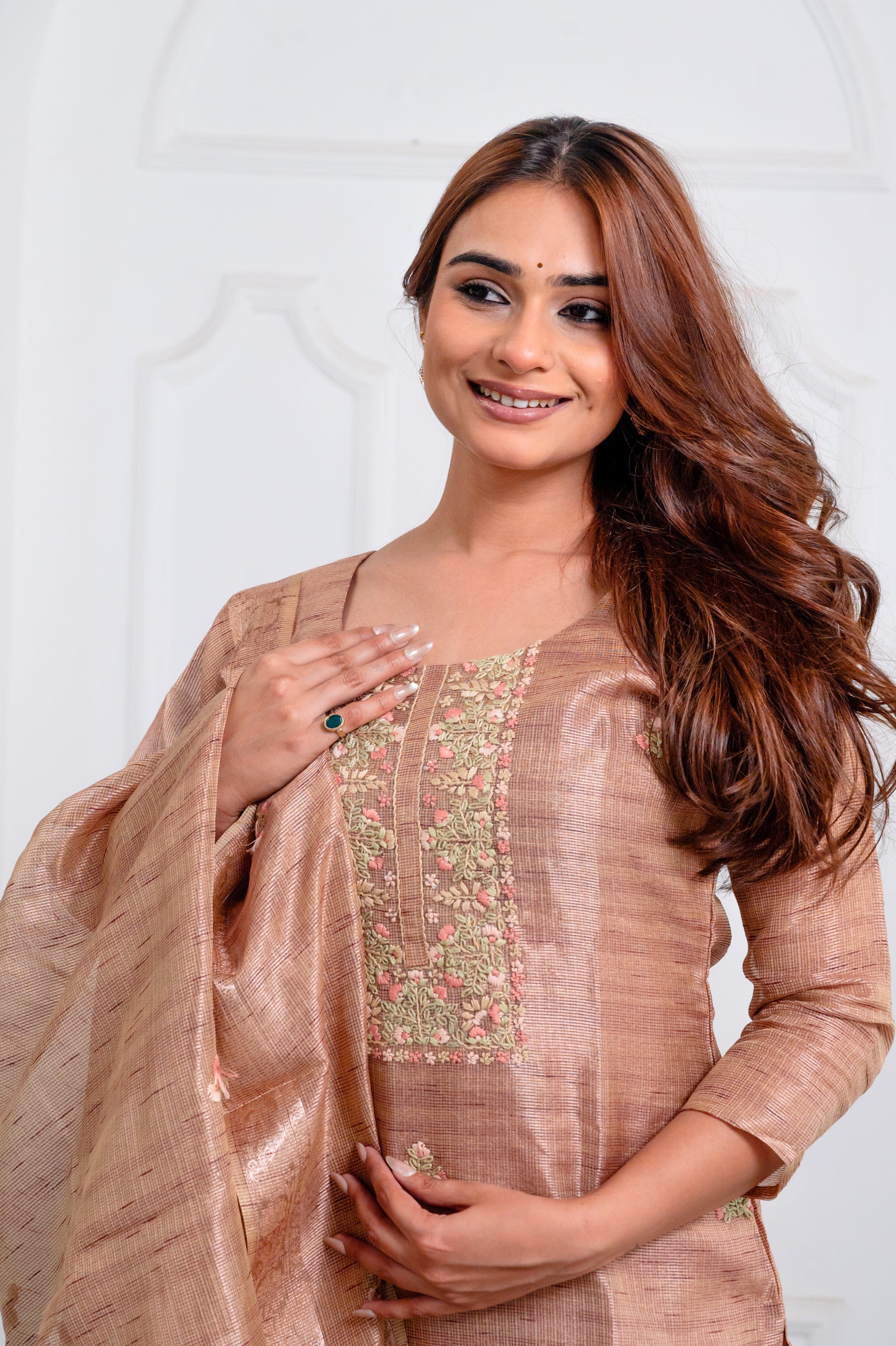 Brown Embroidered Suit Set
