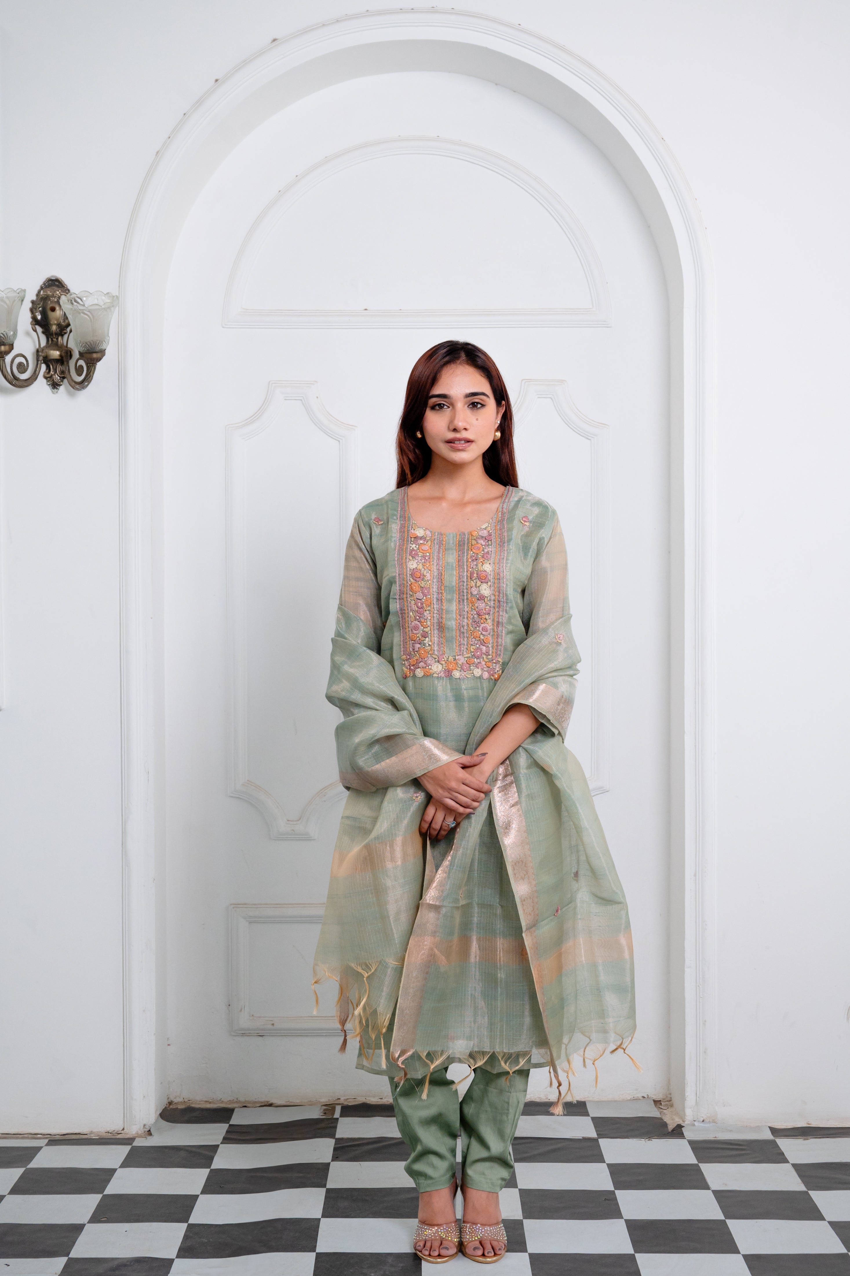 Sage Green Embroidered Suit Set