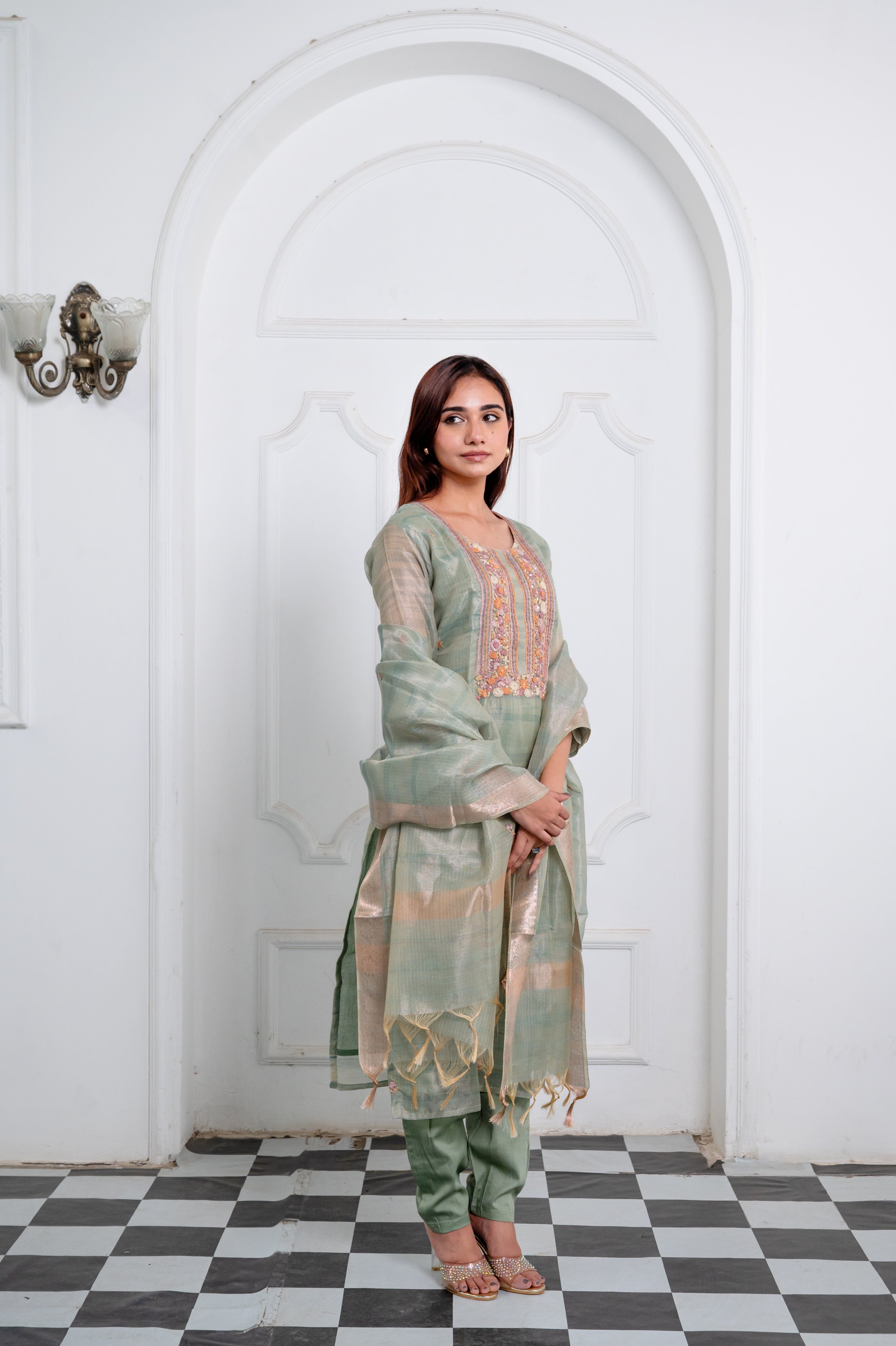 Sage Green Embroidered Suit Set