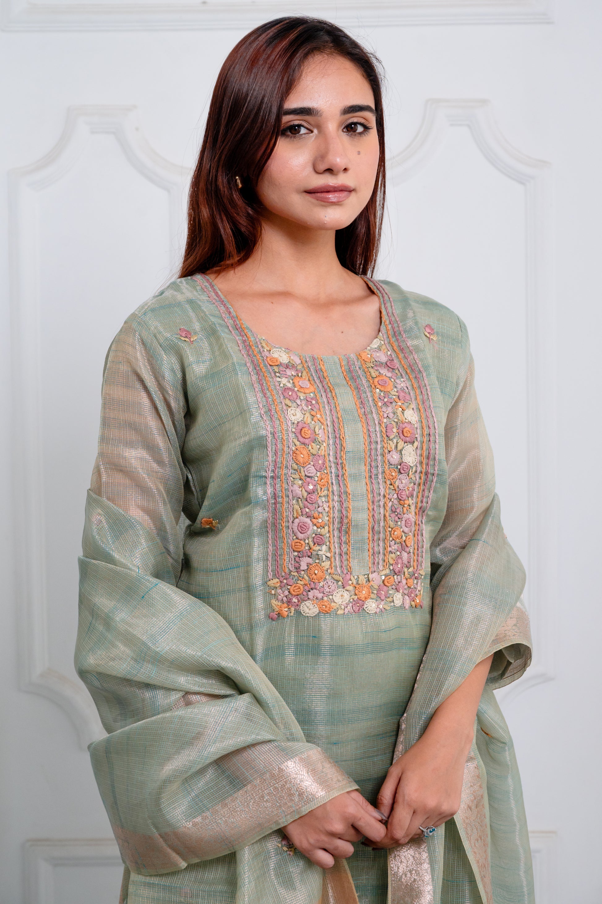 Sage Green Embroidered Suit Set