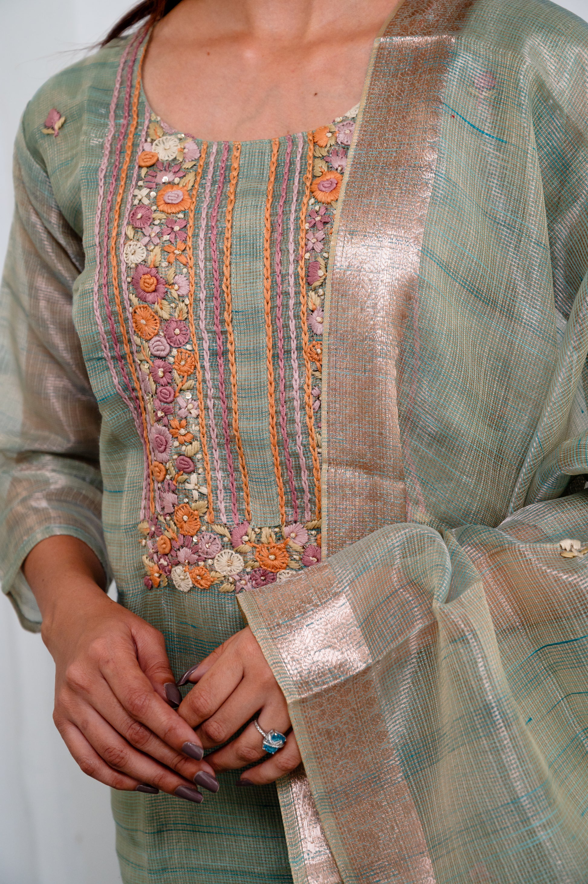 Sage Green Embroidered Suit Set