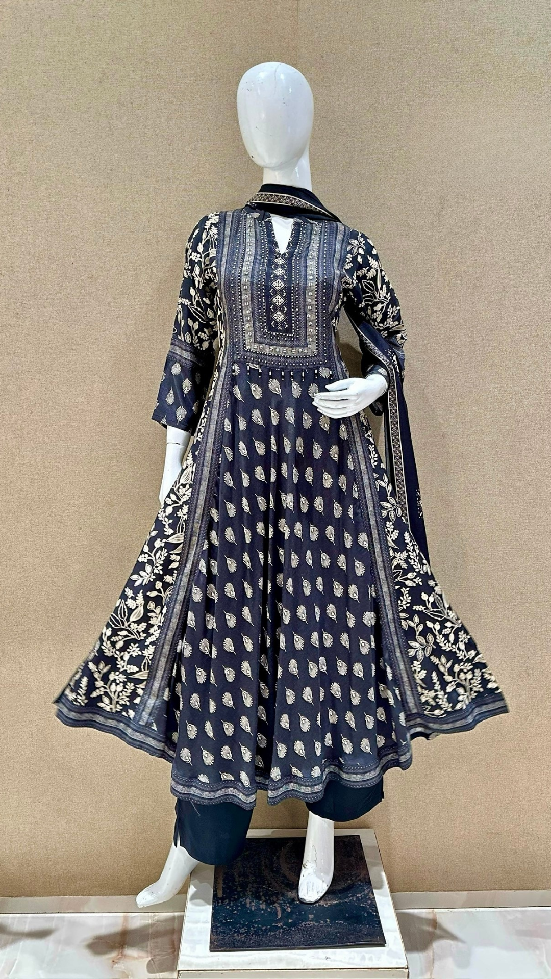 Navy Blue Crepe Suit Set